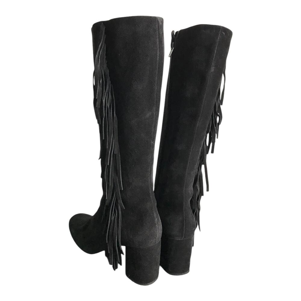 Saint Laurent Paris Black Suede Fringe Knee High Block‎ Heel Boots 40 YSL - Picture 5 of 8